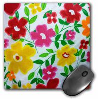3dRose LLC 8 x 8 x 0.25 Inches Mouse Pad, Red Green Yellow Flowers (mp_31963_1)