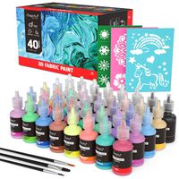 Puffy Paints, Magicfly 40 Colors 3D Fabric Paint with 3 Brushes and Stencils, Permanent Textile Paint with Fluorescent, Glow in The Dark, Glitter, Metallic Colors for Clothing, T-Shirt, Glass and Wood