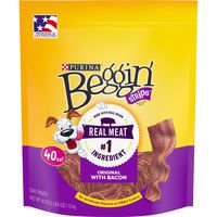 Purina Beggin' Strips Made in USA Facilities Dog Training Treats, Original With Bacon - 40 oz. Pouch