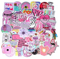 Cute Pink Laptop Stickers for Teens Girl Lovely Pink Water Bottle Stickers, 53 Pcs Pack Vinyl Skateboard Computer Travel Case Guitar Luggage Car Bike Phone Graffiti Decal (53 Pink)