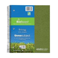Roaring Spring Environotes Notebook, Three Subject, 11" x 8.5", 120 sheets, College Ruled, BioBase Paper, Assorted Earthtone Covers