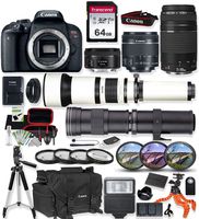 Canon EOS Rebel T7i DSLR Camera with 18-55mm, 75-300mm & 50mm f1.8 Lens Kit + 650-1300mm & 420-800mm Tele Zoom Lens with Prime Accessory Bundle