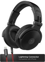 Thore Over Ear iPhone Headphones with Lightning Connector (Apple MFi Certified) - Closed Back Studio DJ Monitor Earphones (50mm Neodymium Drivers) (V200 Black/Red)