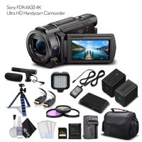 Sony FDR-AX33 4K Ultra HD Handycam Camcorder. Extra Battery with Charger + 64GB Memory Card + Tripod + Light + Bag and More - Cinematographer Bundle