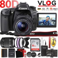 Canon EOS 80D DSLR Camera with Flip Screen and 18-55mm Lens and Wireless Microphone and Transmitter - HD Video Vlogging Kit