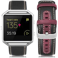 UMAXGET Compatible Fitbit Blaze Bands, Classic Genuine Leather Strap with Silver Frame Retro Style Compatible Fitbit Blaze Fitness Watch, Black&Wine Red