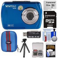 Vivitar ViviCam S048 Waterproof Digital Camera (Blue) with 32GB Card + Case + Flex Tripod + Reader + Kit