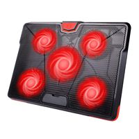 HIRALIY 5 Fans Laptop Cooling Pad 12"-17" Cooler Pad Chill Mat with LED Light Dual USB 2.0 Ports Adjustable Mount Stand (Black+Red)