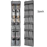 KEEPJOY Over The Door Shoe Organizer 2Pack, Mesh Pockets Hanging Shoe Rack Over The Door,Shoe Storage Closet with 4 Hooks,Washable and Breathable Fabric,Large Size 57.5 x 12.6 Inch (Grey)