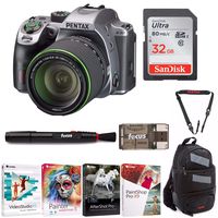 Pentax K-70 Weather-Sealed DSLR Camera with 18-135mm Lens (Silver) W/ 32GB SD Card Advanced Travel Kit