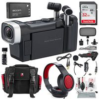 Zoom Q4n Handy Video Camera and Light Kit Deluxe Bundle w/Lavalier Mic, Closed-Back Headphones, 32GB, Card Reader Aux Cable, Xpix Case + Tripod + Cleaning Kit