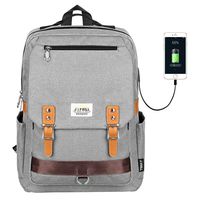 College Vintage Backpack Fashion 15.6" Laptop Rucksack with USB Charging (Gray)