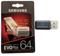 Samsung Evo Plus 64GB MicroSD Memory Card & Adapter Works with GoPro Hero 8 Black (Hero8), Max 360 UHS-I, U1, Speed Class 10, SDXC (MB-MC64G) with (1) Everything But Stromboli (TM) Micro Card Reader