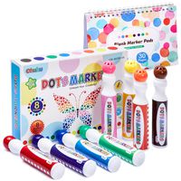 Dot Markers Kit, Ohuhu 8 Colors Paint Marker with a Blank 30 Pages Marker Pad, Water-Based Non-Toxic Bingo Daubers for Kids Children (3 Ages +), Dot Art Markers for Back to School Art Supplies