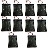 TrendBox Pack of 10pcs 3x18650 11.1V Black Plastic Battery Storage Case Holder Clip Type with 6" Two Wire Spring Lead Flat Tip Li-ion Battery DIY