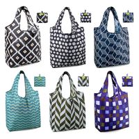 Shopping Bags Reusable Grocery Foldable Totes 6 Pack XLarge 50LBS Ripstop Cute Geometric Fashion Bags with Pouch Bulk Waterproof Machine Washable Eco-Friendly Nylon Black Gray Purple Navy Teal Brown
