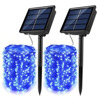JosMega Upgraded Larger Solar Powered String Lights 2 Pack 33 ft 100 LED 8 Modes Waterproof IP65 Twinkle Lighting Indoor Outdoor Fairy Firefly Lights Auto ON/Off (2 Pack 33 ft 100 LED, Blue)