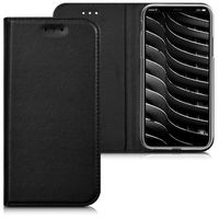 kwmobile Flip Case for Apple iPhone X - Smooth PU Leather Slim Folio Cover Protective Phone Holder - Black