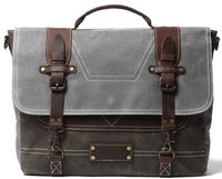 Sunsomen Men's Leather Messenger bag, 15.6-inch Gray Satchel Laptop Canvas Bag Rugged Briefcase (Army green)