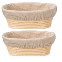 DOYOLLA Set of 2 10inch Oval Shaped Banneton Brotform Bread Dough Proofing Rising Rattan Basket & Liner Combo
