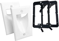 KCC Industries 1-Gang Recessed Low Voltage Cable Plate with Mounting Bracket +UL/CSA Listed Safe+ (2-Pack, White)