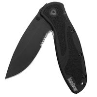 Kershaw Blur, Glassbreaker Folding Knife (1670BGBBLKST); Partially Serrated 3.4" 14C28N Steel Blade, Anodized Aluminum Handle with Trac-Tec Grip, Glassbreaker Tip, SpeedSafe Opening, Pocketclip;4 OZ.