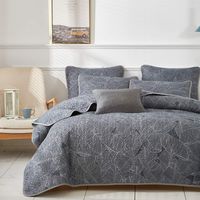 Uozzi Bedding 3 Piece Dark Gray Quilt Set with Banana Leaves Pattern Reversible Soft Microfiber Lightweight Twin Kids Teen Summer Coverlet Bedspread Thin Blanket for All Season