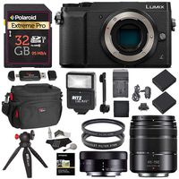 Panasonic GX85 Mirrorless Micro Four Thirds Digital Camera with 12-32mm, 45-150mm Lenses, 32GB Memory Card, Tabletop Tripod, Filters, Slave Flash Accessory Bundle
