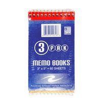 Roaring Spring Memo Book, 3" x 5", 60 Sheets,  Assorted Colors, 3/pack
