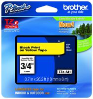 Brother Genuine P-Touch TZE-641 Tape, 3/4" (0.7") Standard Laminated P-Touch Tape, Black on Yellow, For Indoor or Outdoor Use, Water-Resistant, 26.2 ft (8 m), Single-Pack