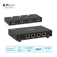 Portta HDMI Extender Splitter 1x4  (1 in 4 Out) with UTP Cat5e/Cat6 up to 50m (164ft) @1080p (1 Transmitter and 4 Receivers) HDMI Signal Distribution Amplifier Extender