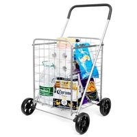 SUPENICE Grocery Utility Shopping Cart - Deluxe Utility Cart with Oversized Basket and Tool Free Installation Light Weight Folding Cart with Wide Cushion Handle Bar for Laundry Book Luggage Travel