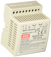 MEAN WELL DR-4524 AC to DC DIN-Rail Power Supply, 24V, 2 Amp, 48W, 1.5"