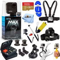 GoPro MAX 360 Action Camera All in 1 PRO Accessory Bundle Includes: Extreme 32GB MicroSD, Head and Chest Strap, Floaty Bobber, Selfie Stick, Carry Case and More