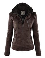 Lock and Love LL WJC663 Womens Removable Hoodie Motorcyle Jacket XS Coffee