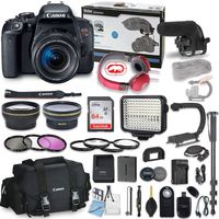 Canon EOS Rebel T7i DSLR Camera Bundle with Canon EF-S 18-55mm f/4-5.6 is STM Lens + Professional Video Accessory Bundle Includes ECKO Headphones, Microphone, LED Video Light and More. (27 Items)