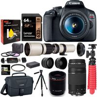 Canon T7 DSLR Camera Two Lens Kit Bundle with Vivitar 650-1300mm Lens, Canon 75-300mm III, Lexar 64GB U3 Memory Card and Accessories