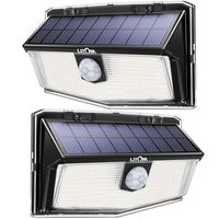 LITOM 160 LED Outdoor Solar Motion Sensor Lights, IP67 Waterproof Solar Powered Security Lights Wireless Solar Wall Lights with 3 Modes for Garden Patio Yard Deck Garage Fence Pool - Cold White 2 Pack