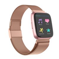 POY Compatible for Fitbit Versa Bands, Replacement for Stainless Steel Mesh Fitbit Versa Lite Bands Metal Strap with Strong Magnet Lock Wristbands for Women Men Rosegold Large