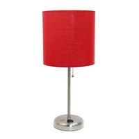 Limelights LT2024-RED Stick Brushed Steel Lamp with Charging Outlet and Fabric Shade, 19.50 x 8.50 x 8.50 inches, Red