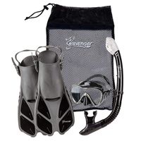 Seavenger Diving Dry Top Snorkel Set with Trek Fin, Single Lens Mask and Gear Bag, XS/XXS - Size 1 to 4 or Children 10-13, Gray/Black Silicon