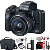 Canon EOS M50 Mirrorless Digital Camera with 15-45mm Lens (Black) (International Model) with Extra Accessory Bundle