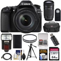 Canon EOS 80D Wi-Fi Digital SLR Camera & 18-135mm is USM with 55-250mm is STM Lens + 64GB Card + Battery + Case + Filters + Tripod + Flash + Kit
