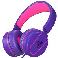 Artix Foldable On-Ear Adjustable Tangle-Free Wired Headphones, Compact Stereo Earphones with In-line Microphone and Controls for Children, Teen, Adult Head Phones for Running Sport, Travel- Purple