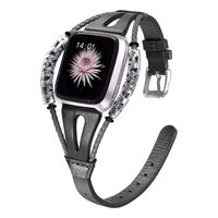 bayite Slim Leather Bands Compatible with Fitbit Versa/Versa 2, Double Twist Genuine Leather Bracelet Women, Black Small