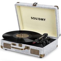 Souidmy Vinyl Record Player, Bluetooth Turntable with Speakers, 3-Speed, AUX/Headphone/RCA Port, Equipped New Wireless Function, Silver Mist