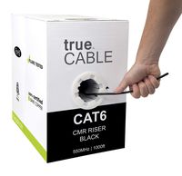 Cat6 Riser (CMR), 1000ft, Black, 23AWG 4 Pair Solid Bare Copper, 550MHz, ETL Listed, Unshielded Twisted Pair (UTP), Bulk Ethernet Cable, trueCABLE