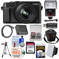 Panasonic Lumix DMC-LX100 4K Wi-Fi Digital Camera (Black) with 64GB Card + Case + Flash & Soft Box + Battery + Tripod + Kit