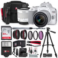 Canon EOS Rebel SL3 DSLR Camera (White) with 18-55mm Lens + Telephoto & Wideangle Lens + 64GB + Cases + Filters and Premium Accessory Bundle