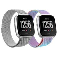 LNOOIU Metal Bands Compatible for Fitbit Versa/Versa Lite Edition/Versa 2, Small and Large Replacement Stainless Steel Metal Wristband Accessories Strap Women Men(Silver/Colorful)